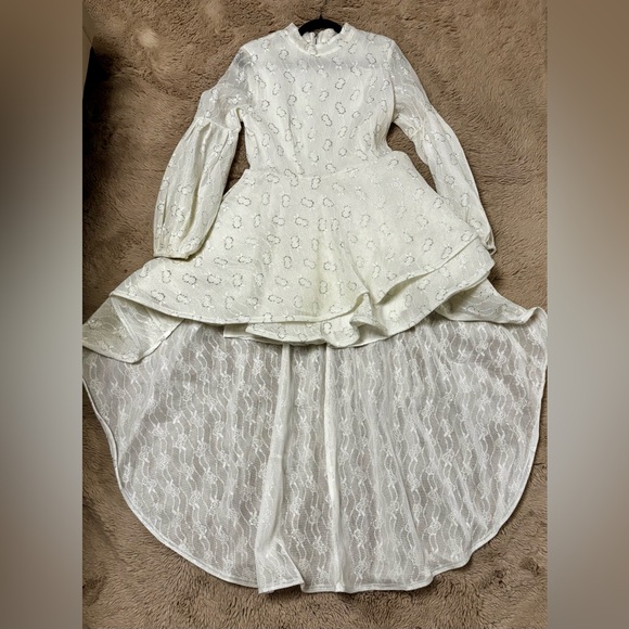 CBCQ Dresses & Skirts - Cream w/ silver detail Lace High-Low Dress – Plus Size Elegant Party Dress (XL)